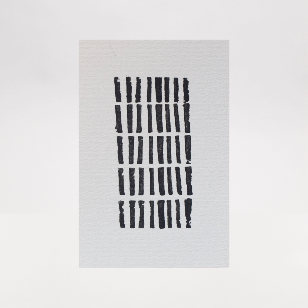 Abstract art print with black vertical lines on a white background