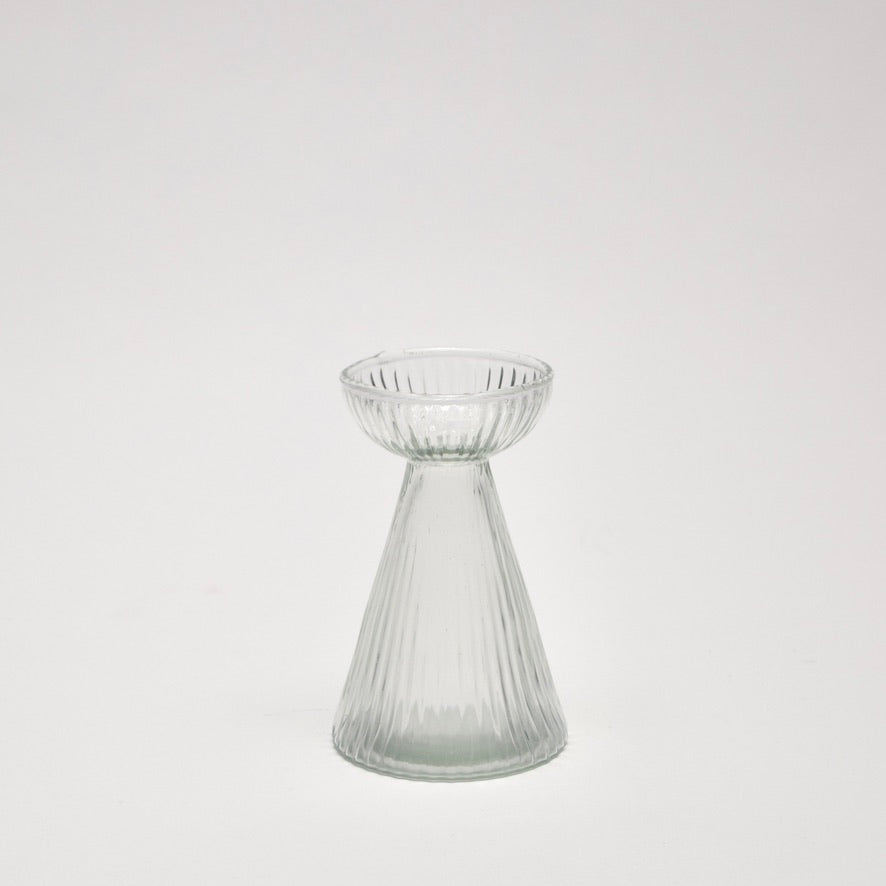 Clear hyacinth vase with ribbed glass decorative detail