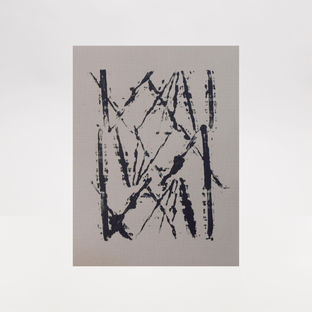 Abstract black ink drawing on a beige background