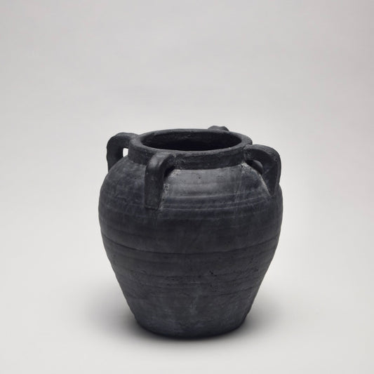 Black ceramic terracotta vase with handles perfect for a modern home 