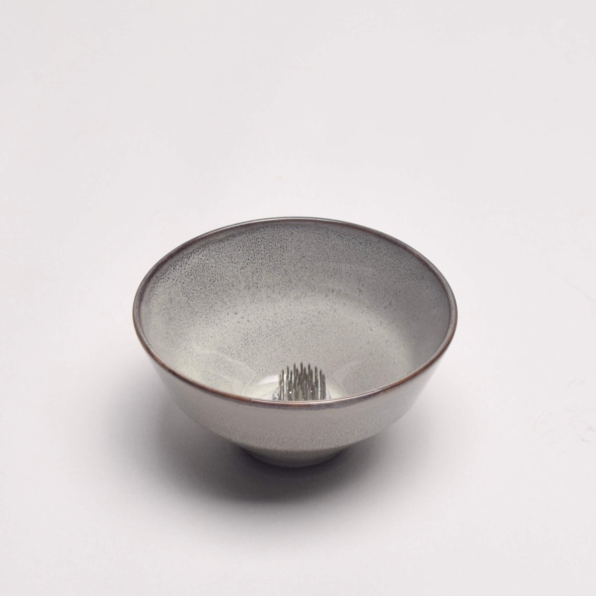 Grey Bowl & Flower Frog Set