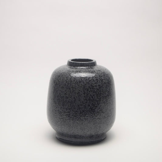 Dark grey, charcoal terracotta vase with mottled surface pattern for home styling
