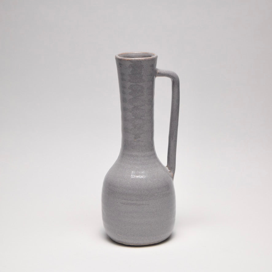 Grey ceramic vase with a handle for modern home 