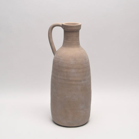 Decorative stoneware bottle with small handle for neutral interior styling