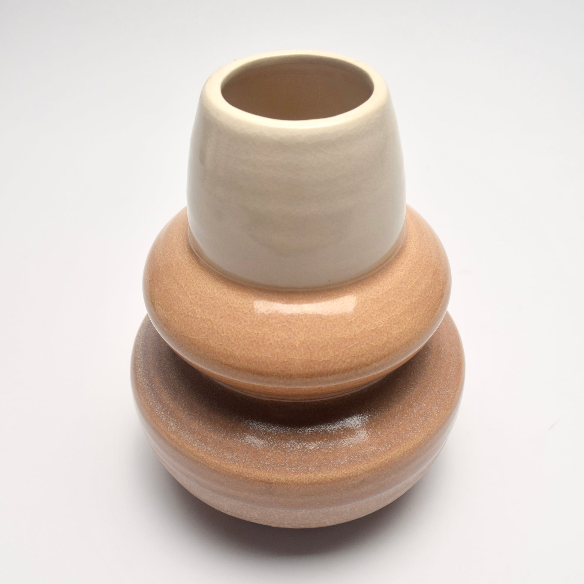 Ceramic vase with three distinct sections, creating ombre effect for home styling