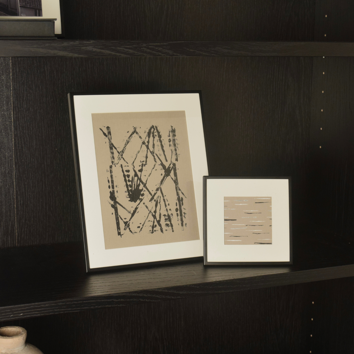Set of 2 Taupe Abstract Artwork
